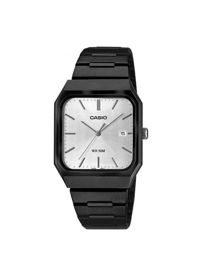كاسيو Enticer Analog Men’s Watch MTP‑B185B‑7AVDF, 40 mm Silver Dial, Black Ion‑Plated Stainless Steel Bracelet, 50 m WR - Image 1